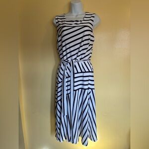 Liz Claiborne Black and White Diagonal Stripe Midi Dress